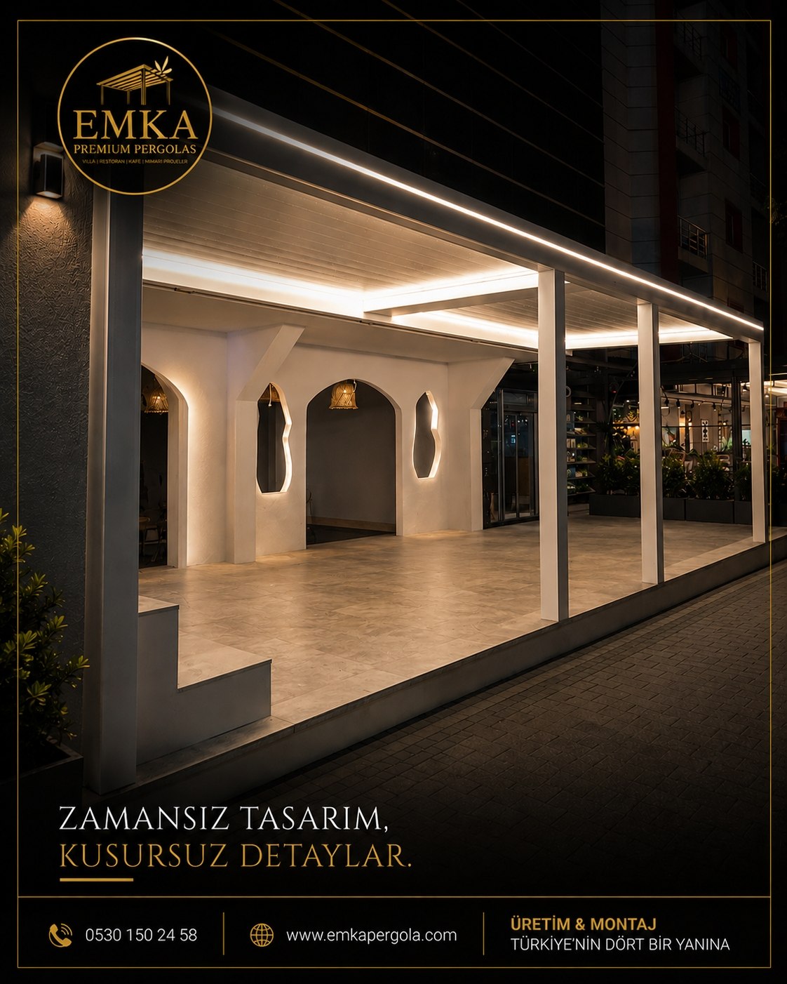 Beyaz pergola cephe